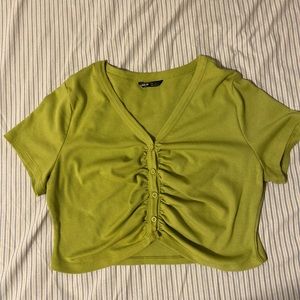 Shein green crop top with buttons and ruching around buttons
